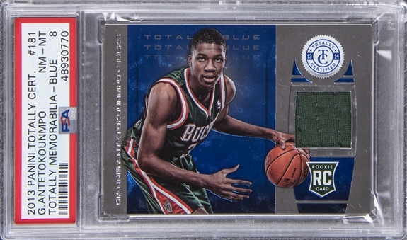 2013/14 Panini Totally Certified "Totally Memorabilia - Blue" #181 Giannis Antetokounmpo Patch Rookie Card (#88/99) - PSA NM-MT 8